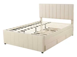 Gestoffeerd Linnen Bed 140X200Cm - Met Onderschuifbed Op Wielen En 3 Lades - Beige-ModernLuxe Best