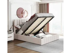 Gestoffeerd Opbergbed - 140X200Cm - Stof Fluweel - Beige-ModernLuxe Sale