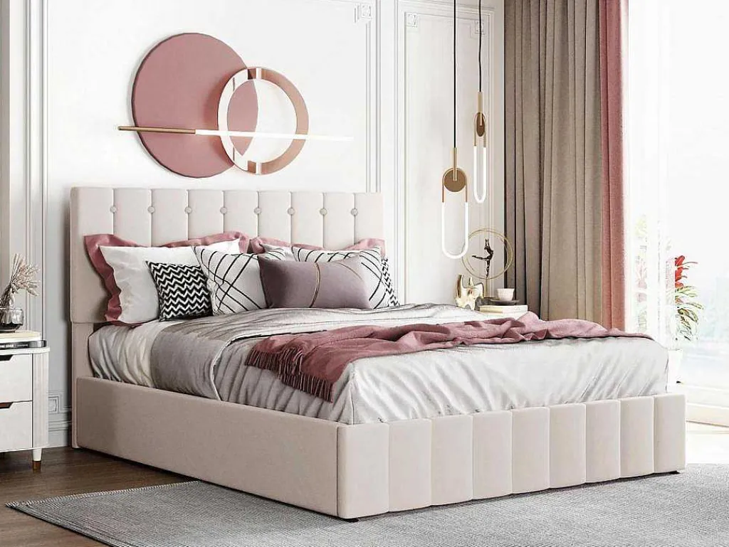 Gestoffeerd Opbergbed - 140X200Cm - Stof Fluweel - Beige-ModernLuxe Sale