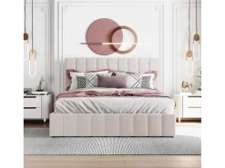 Gestoffeerd Opbergbed - 140X200Cm - Stof Fluweel - Beige-ModernLuxe Sale
