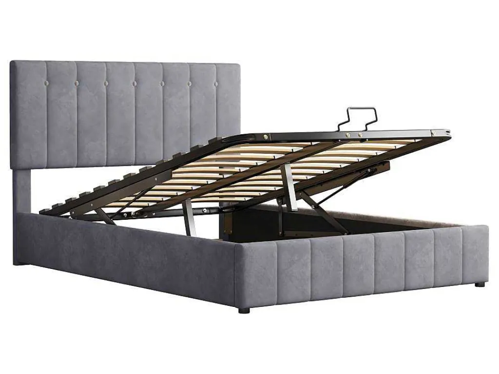 Gestoffeerd Opbergbed - 140X200Cm - Fluwelen Stof - Grijs-ModernLuxe Best