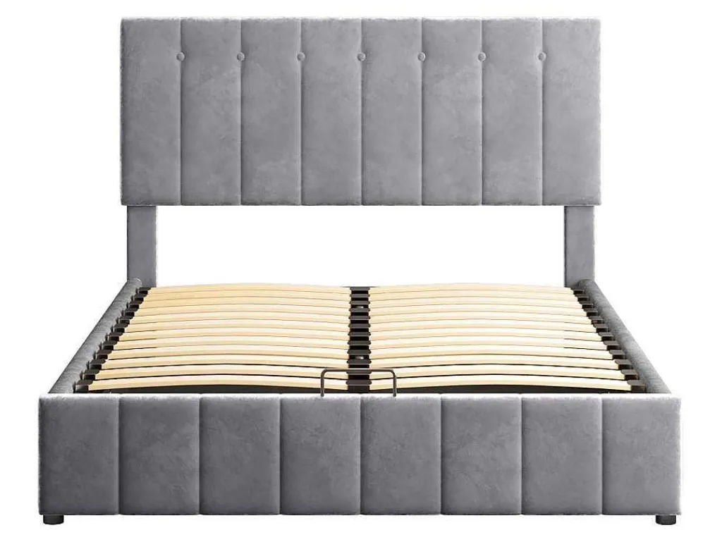 Gestoffeerd Opbergbed - 140X200Cm - Fluwelen Stof - Grijs-ModernLuxe Best