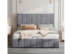 Gestoffeerd Opbergbed - 140X200Cm - Fluwelen Stof - Grijs-ModernLuxe Best