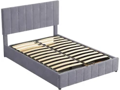 Gestoffeerd Opbergbed - 140X200Cm - Fluwelen Stof - Grijs-ModernLuxe Best