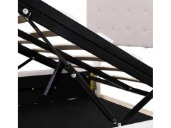 Gestoffeerd Opbergbed - 140X200Cm - Fluwelen Stof - Verstelbaar Blokpatroon Hoofdeinde - Creme-ModernLuxe Hot