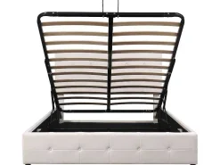 Gestoffeerd Opbergbed - 140X200Cm - Fluwelen Stof - Verstelbaar Blokpatroon Hoofdeinde - Creme-ModernLuxe Hot