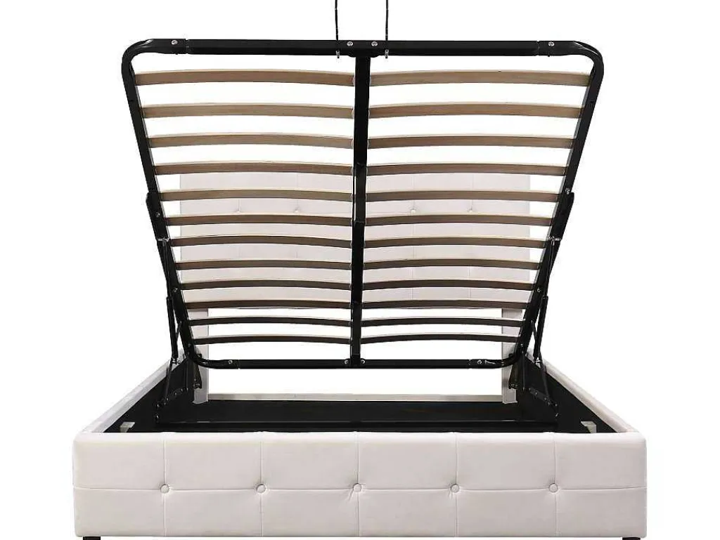 Gestoffeerd Opbergbed - 140X200Cm - Fluwelen Stof - Verstelbaar Blokpatroon Hoofdeinde - Creme-ModernLuxe Hot