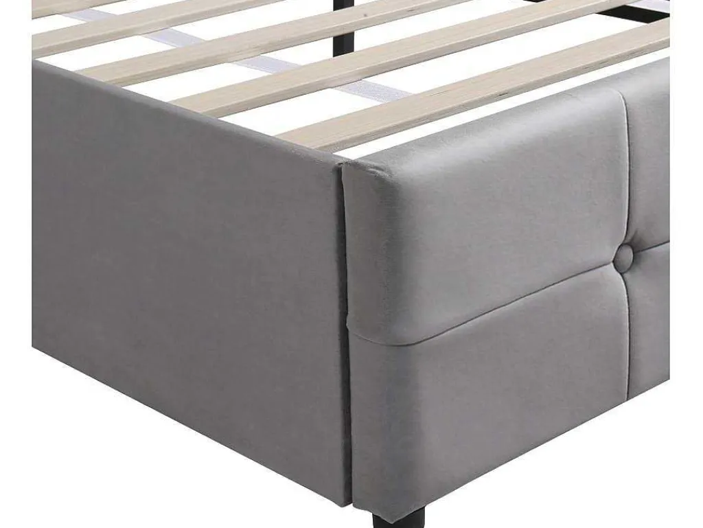 Gestoffeerd Opbergbed - 140X200Cm - Fluwelen Stof - Verstelbaar Hoofdeinde Met Blokpatroon - Grijs-ModernLuxe Online