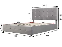 Gestoffeerd Opbergbed - 140X200Cm - Fluwelen Stof - Verstelbaar Hoofdeinde Met Blokpatroon - Grijs-ModernLuxe Online