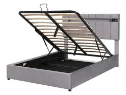 Gestoffeerd Opbergbed 140X200Cm - Fluwelen Stof - Met Led En Bluetooth Speler - Grijs-ModernLuxe Online