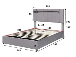 Gestoffeerd Opbergbed 140X200Cm - Fluwelen Stof - Met Led En Bluetooth Speler - Grijs-ModernLuxe Online