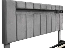 Gestoffeerd Opbergbed 140X200Cm - Fluwelen Stof - Met Led En Bluetooth Speler - Grijs-ModernLuxe Online