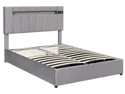 Gestoffeerd Opbergbed 140X200Cm - Fluwelen Stof - Met Led En Bluetooth Speler - Grijs-ModernLuxe Online