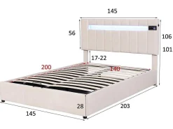 Gestoffeerd Opbergbed 140X200Cm - Stof Fluweel - Met Led En Bluetooth Speler - Beige-ModernLuxe Hot