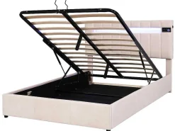 Gestoffeerd Opbergbed 140X200Cm - Stof Fluweel - Met Led En Bluetooth Speler - Beige-ModernLuxe Hot