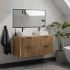 Gestreept Hangend Meubel Onder Wastafel Met Plank - Licht Naturel - L120 Cm - Zevara-Vente-unique Outlet