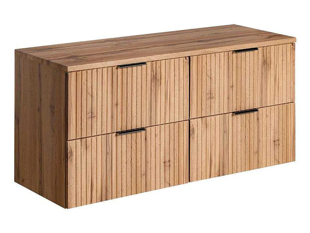 Gestreept Hangend Meubel Onder Wastafel Met Plank - Licht Naturel - L120 Cm - Zevara-Vente-unique Outlet