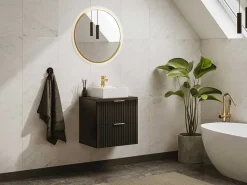 Gestreept Hangend Meubel Onder Wastafel - Zwart - L60 Cm - Zevara-Vente-unique Discount