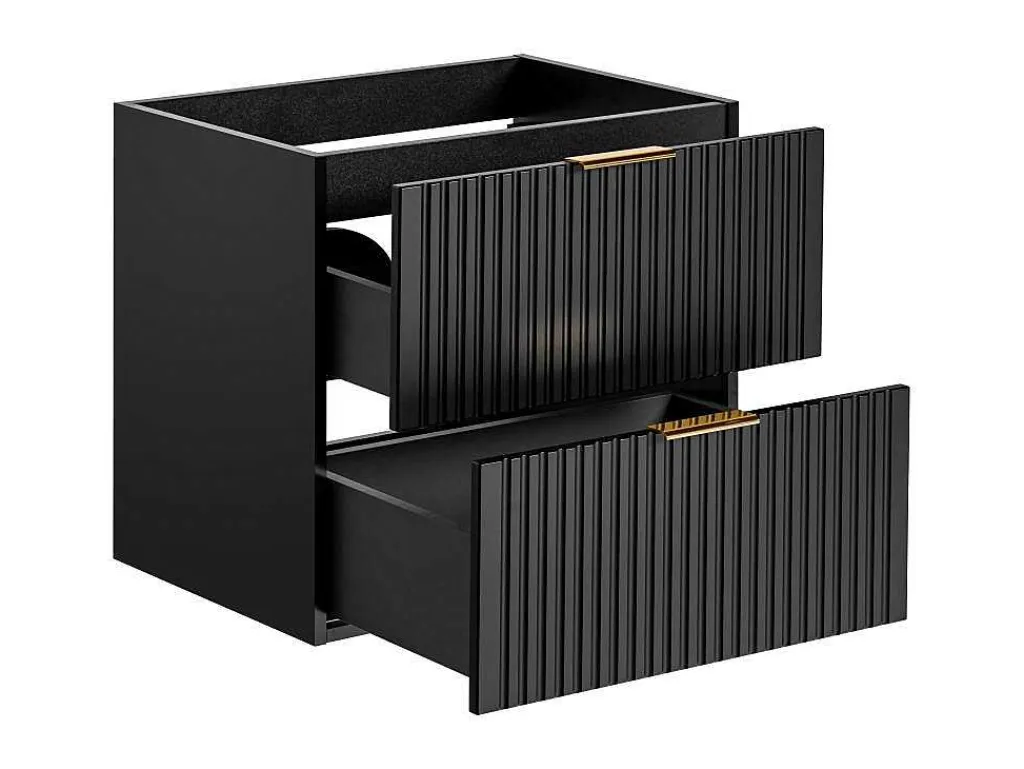 Gestreept Hangend Meubel Onder Wastafel - Zwart - L60 Cm - Zevara-Vente-unique Discount