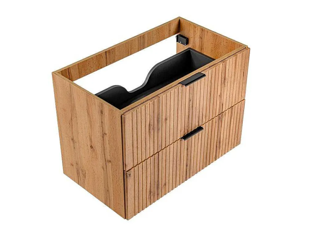 Gestreept Hangend Meubel Onder Wastafel - Licht Naturel - L80 Cm - Zevara-Vente-unique Discount