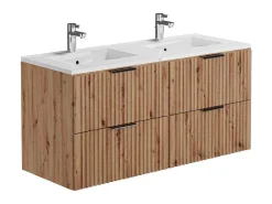 Gestreept Hangmeubel Voor Badkamer Met Inbouwwastafel - Licht Naturel - 120 Cm - Zevara-Vente-unique