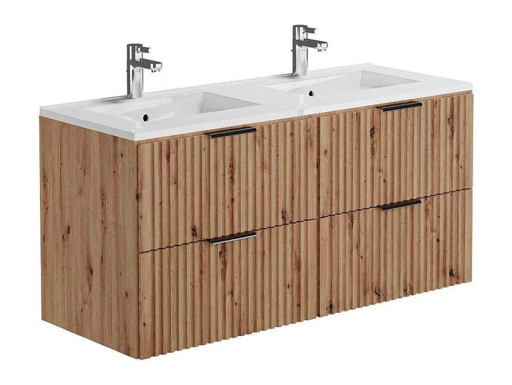 Gestreept Hangmeubel Voor Badkamer Met Inbouwwastafel - Licht Naturel - 120 Cm - Zevara-Vente-unique