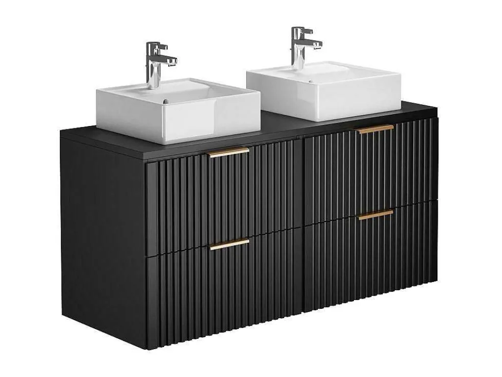 Gestreept Hangmeubel Voor Badkamer Met Wastafel Om Te Plaatsen - Zwart - L120 Cm - Zevara-Vente-unique