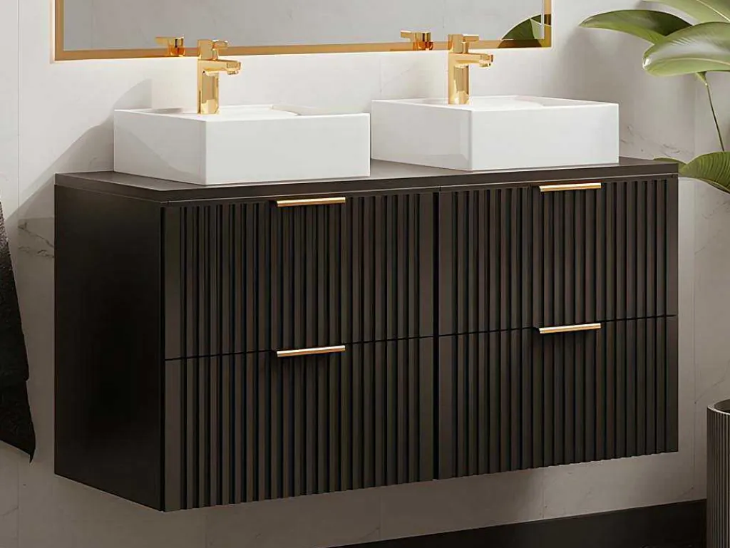Gestreept Hangmeubel Voor Badkamer Met Wastafel Om Te Plaatsen - Zwart - L120 Cm - Zevara-Vente-unique