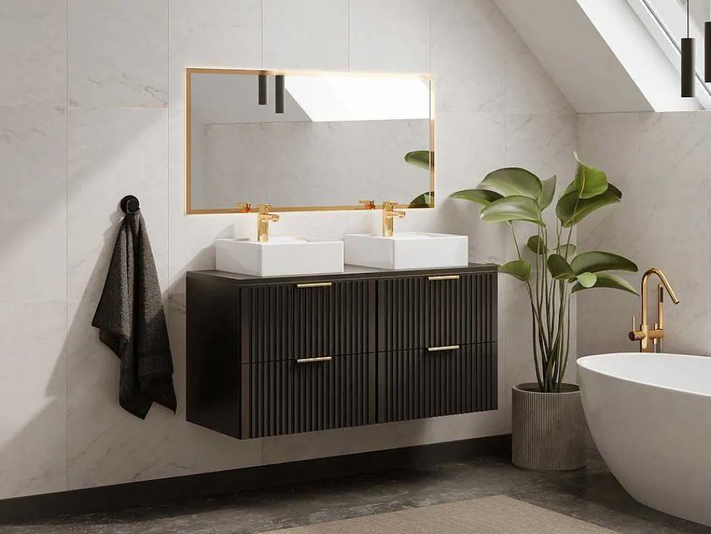 Gestreept Hangmeubel Voor Badkamer Met Wastafel Om Te Plaatsen - Zwart - L120 Cm - Zevara-Vente-unique