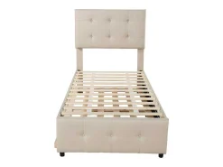 Getuft Onderschuifbed 90X200Cm - Verstelbaar Hoofdeinde - Linnen Stof - Beige-ModernLuxe Outlet