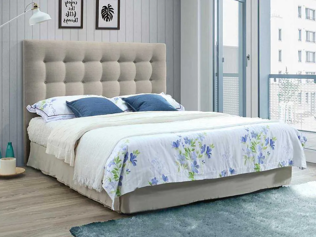 Gewatteerd Hoofdbord Francesco - 140 Cm - Stof - Beige-Vente-unique