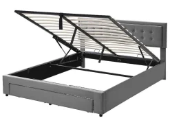 Gewatteerd Opbergbed 160X200Cm In Fluweel Met Lade + Lattenbodem - Grijs (Zonder Matras)-ModernLuxe Clearance