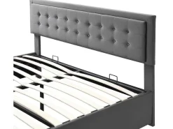 Gewatteerd Opbergbed 160X200Cm In Fluweel Met Lade + Lattenbodem - Grijs (Zonder Matras)-ModernLuxe Clearance
