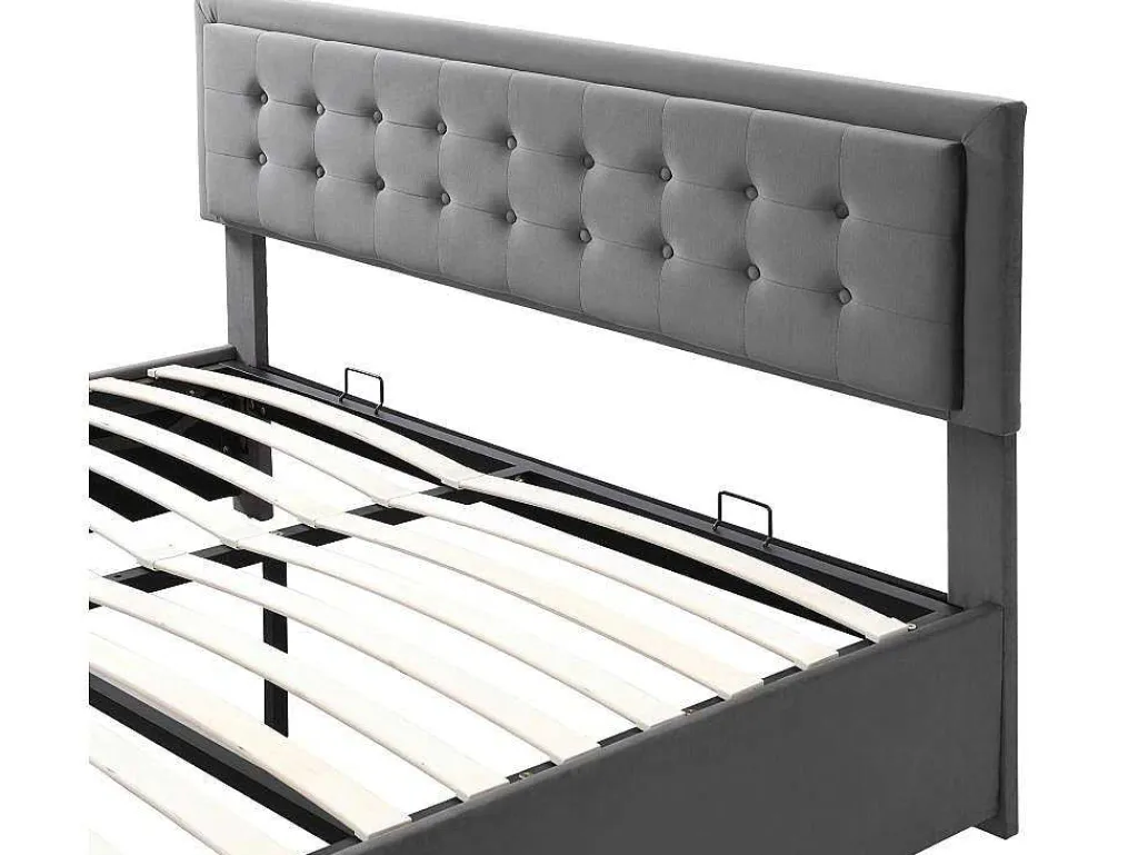 Gewatteerd Opbergbed 160X200Cm In Fluweel Met Lade + Lattenbodem - Grijs (Zonder Matras)-ModernLuxe Clearance