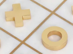 Gezelschapsspel - Boter-Kaas-En-Eieren - Marmer En Messing En Wit - L20,5 X H2,5 X D20,5 Cm - Tactoe-Vente-unique New