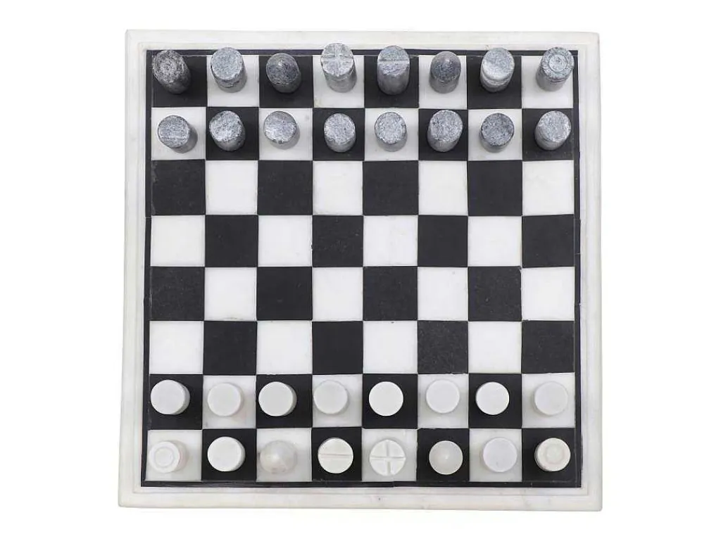 Gezelschapsspel - Schaakbord - Wit En Zwart Marmer - L30,5 X H2,54 X D30,5 Cm - Chessy-Vente-unique Clearance