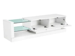 Glanzend Tv-Meubel Met 2 Deuren En 2 Glazen Planken - Spaanplaat - Led'S - Wit-Vente-unique