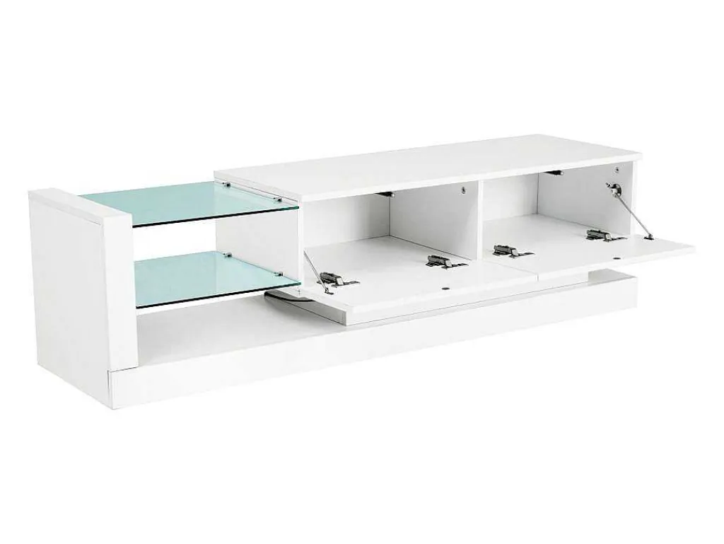 Glanzend Tv-Meubel Met 2 Deuren En 2 Glazen Planken - Spaanplaat - Led'S - Wit-Vente-unique