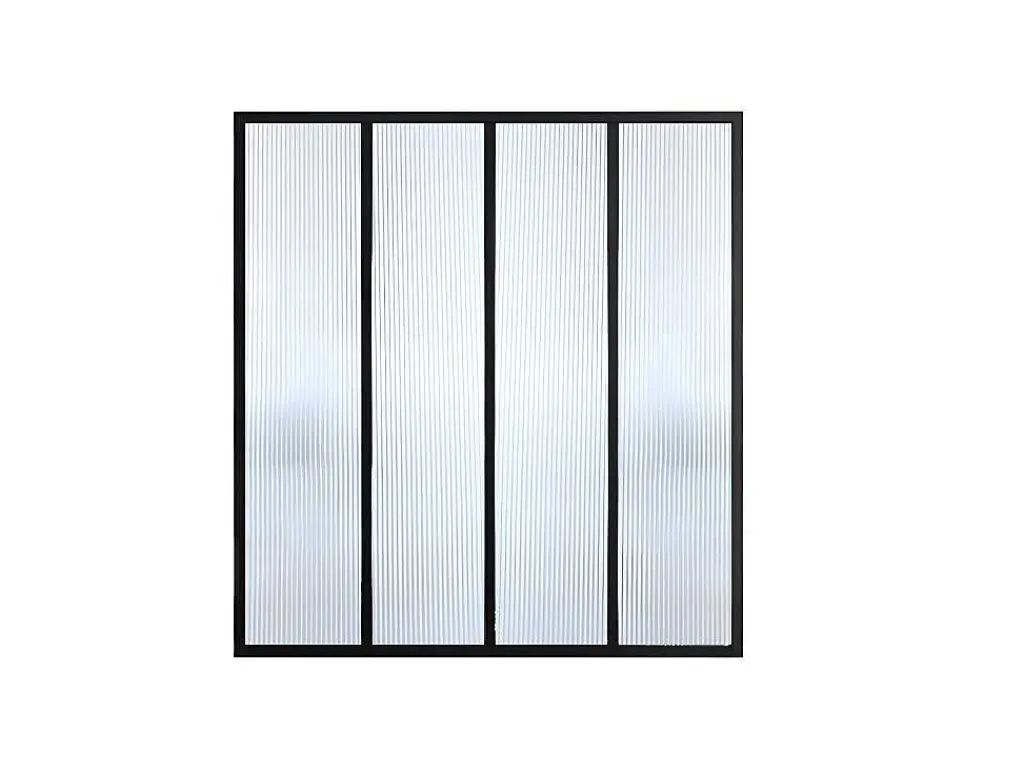 Glazen Binnenraam In Aluminium Met Poedercoating En Getextureerd Gehard Glas - 120 X 130 Cm - Zwart - Vietra-Vente-unique Outlet