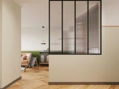 Glazen Binnenraam In Aluminium Met Poedercoating En Getextureerd Gehard Glas - 120 X 130 Cm - Zwart - Vietra-Vente-unique Outlet