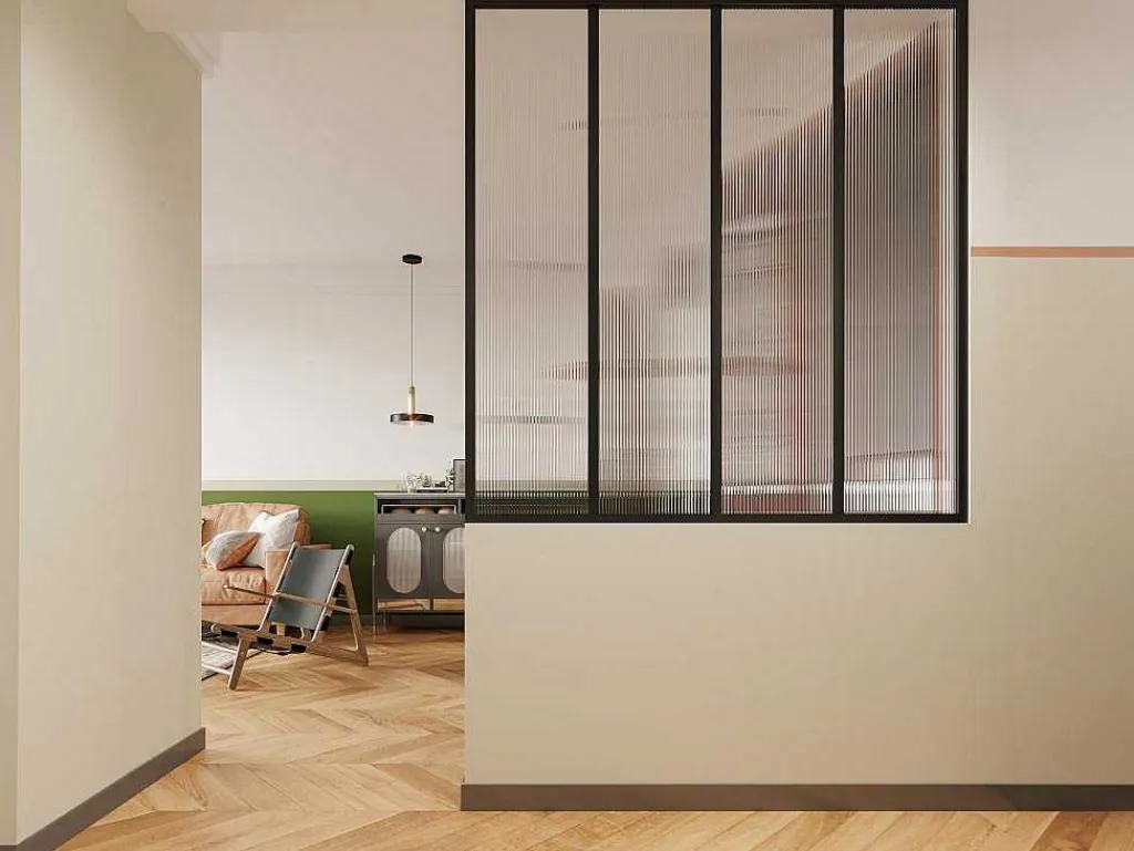 Glazen Binnenraam In Aluminium Met Poedercoating En Getextureerd Gehard Glas - 120 X 130 Cm - Zwart - Vietra-Vente-unique Outlet