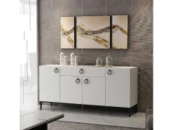 Gloria Multifunctioneel Kabinet, Wit, Zwart, 160X42X75 Cm,-EPIKASA Clearance
