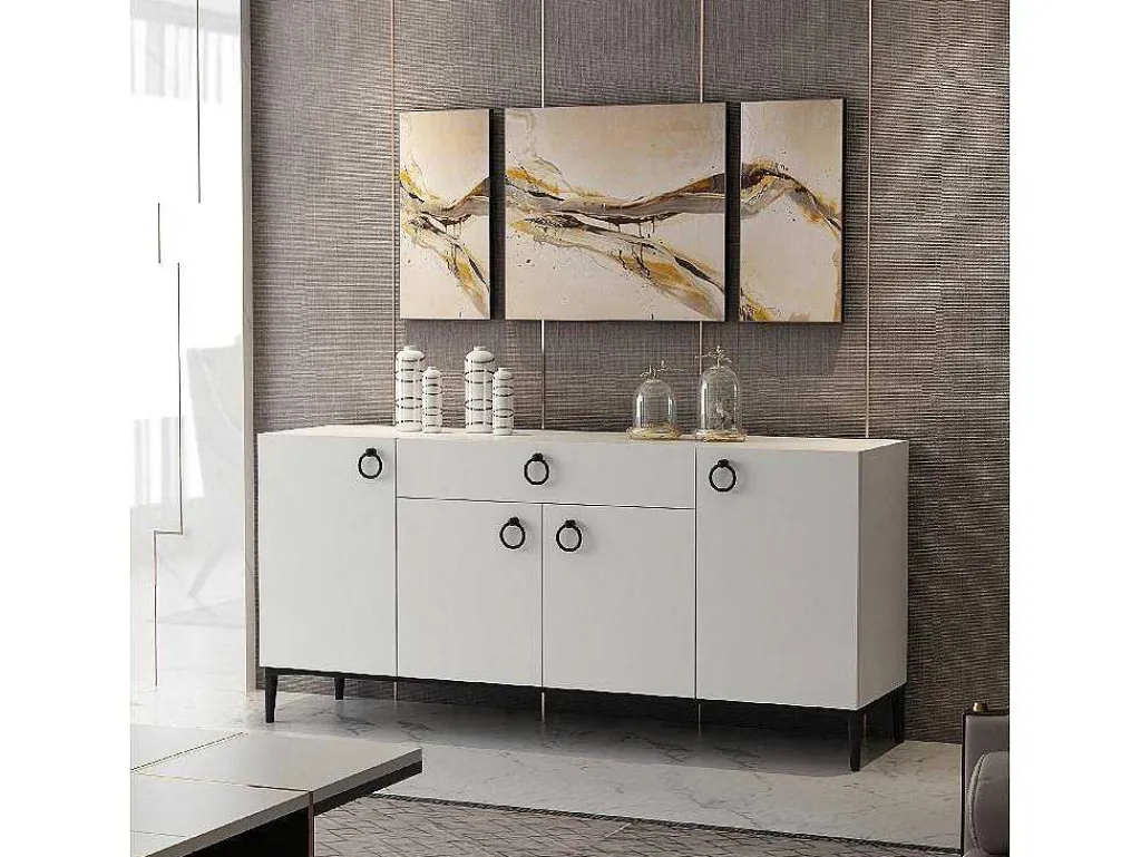 Gloria Multifunctioneel Kabinet, Wit, Zwart, 160X42X75 Cm,-EPIKASA Clearance