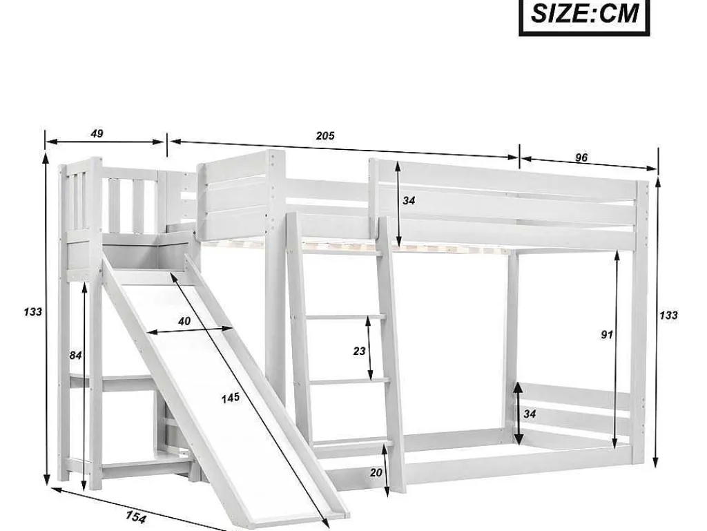 Grenen Stapelbed Met Plank En Glijbaan + Lattenbodem - 90X200Cm - Wit-ModernLuxe Sale