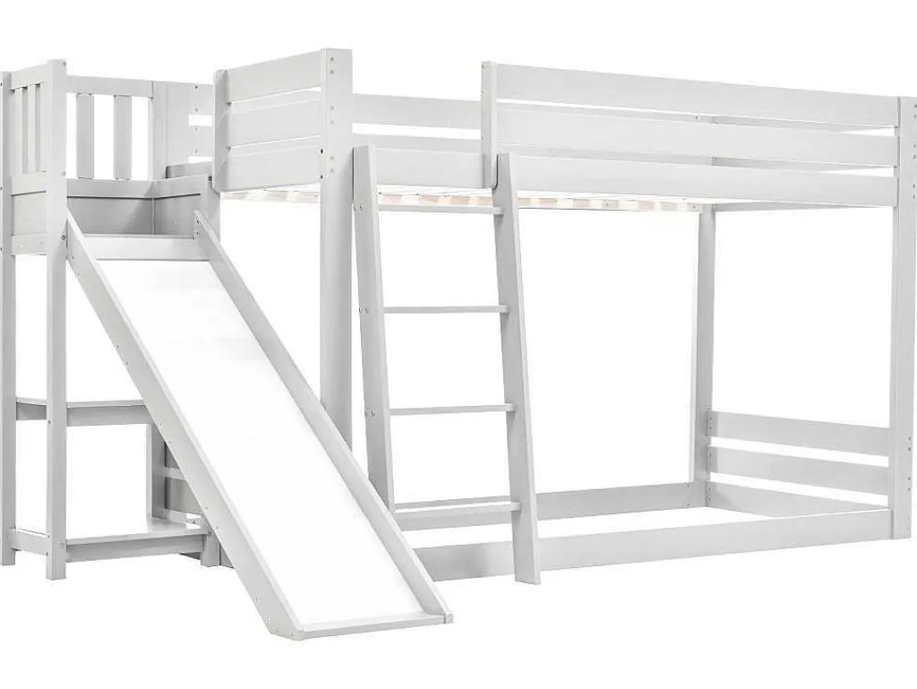 Grenen Stapelbed Met Plank En Glijbaan + Lattenbodem - 90X200Cm - Wit-ModernLuxe Sale