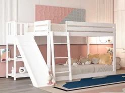 Grenen Stapelbed Met Plank En Glijbaan + Lattenbodem - 90X200Cm - Wit-ModernLuxe Sale