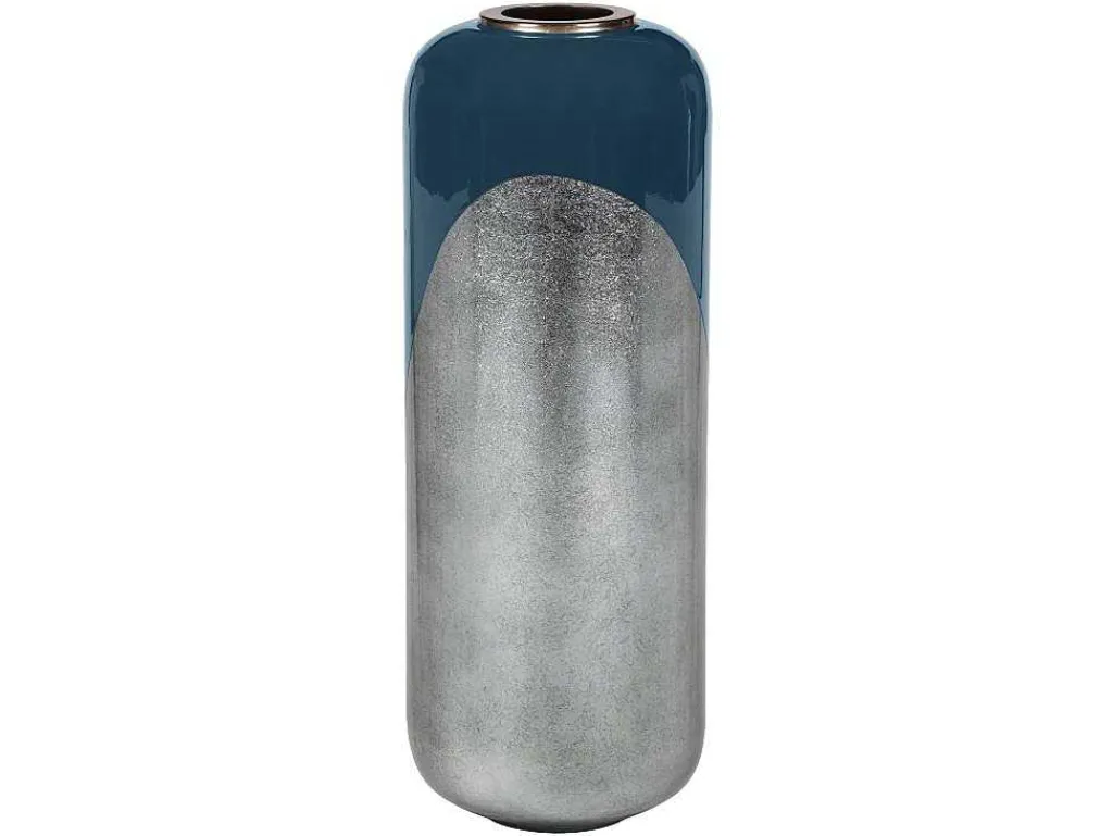 Grote Geemailleerde Metalen Vaas - D. 30 X H. 82 Cm - Zwart Met Bladzilver - Perlin-OZAIA Clearance