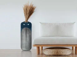 Grote Geemailleerde Metalen Vaas - D. 30 X H. 82 Cm - Zwart Met Bladzilver - Perlin-OZAIA Clearance