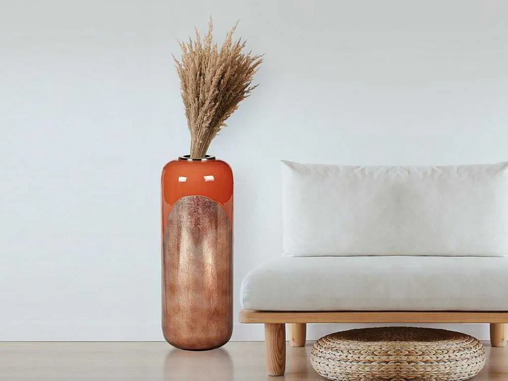 Grote Geemailleerde Metalen Vaas - D. 30 X H. 82 Cm - Terracotta En Koperblad - Perlin-OZAIA Outlet