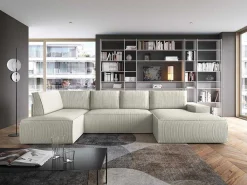 Grote Omkeerbare Hoekbank Van Beige Ribfluweel Amelia-Vente-unique Online
